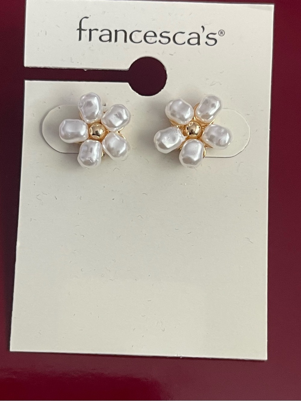 Francesca's Collections Gold-Center White Pearl Flower Studs